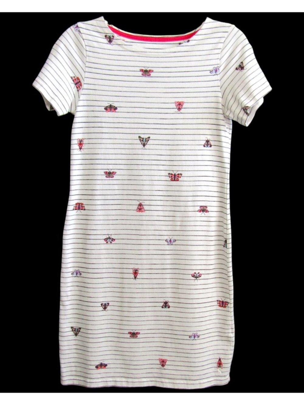 Joules Riviera Butterfly Moth White Black Stripe T Shirt Dress Size 4 Shift